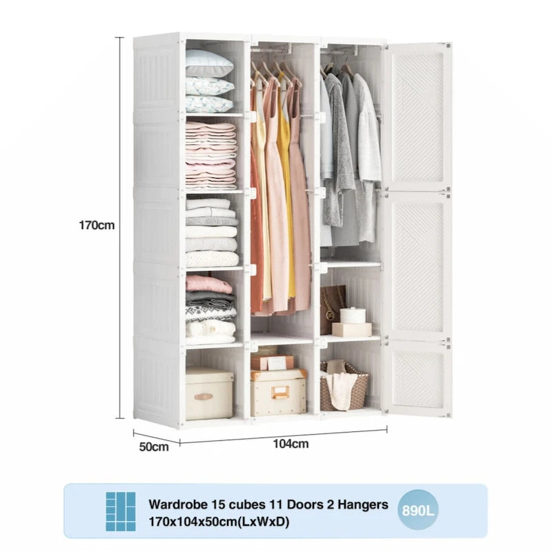 Armoire de penderie portable avec étagères et espace de suspension