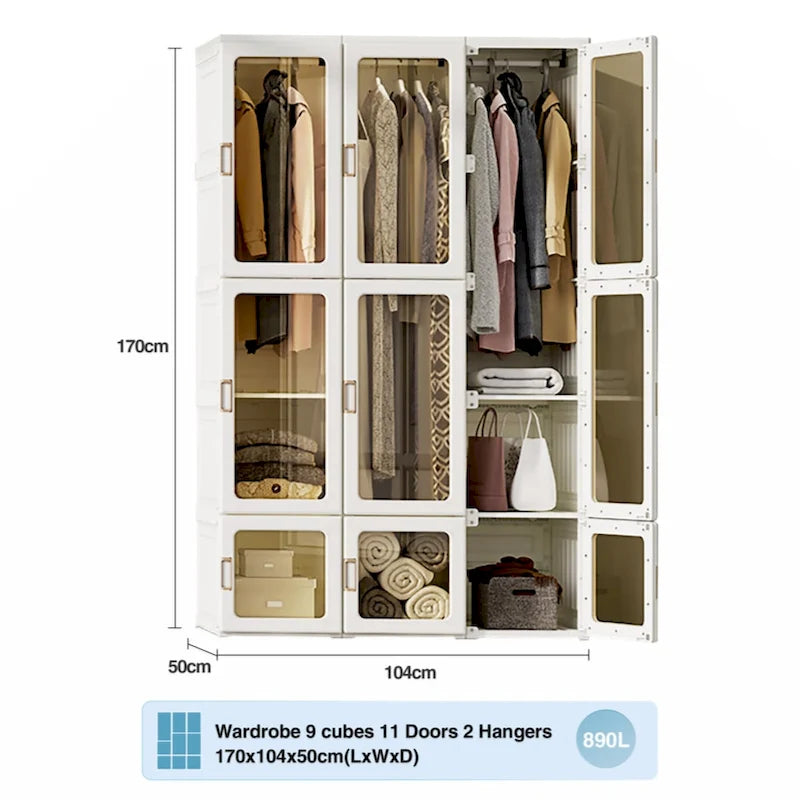 Armoire de penderie portable avec étagères et espace de suspension