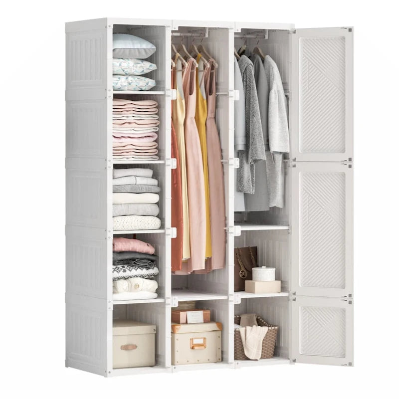 Armoire de penderie portable avec étagères et espace de suspension