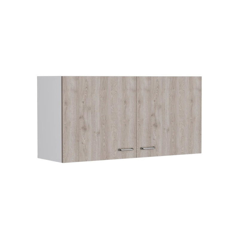 Meuble haut avec deux étagères et double porte – Finition blanc/gris clair