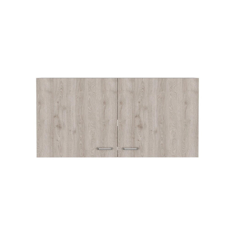 Meuble haut avec deux étagères et double porte – Finition blanc/gris clair