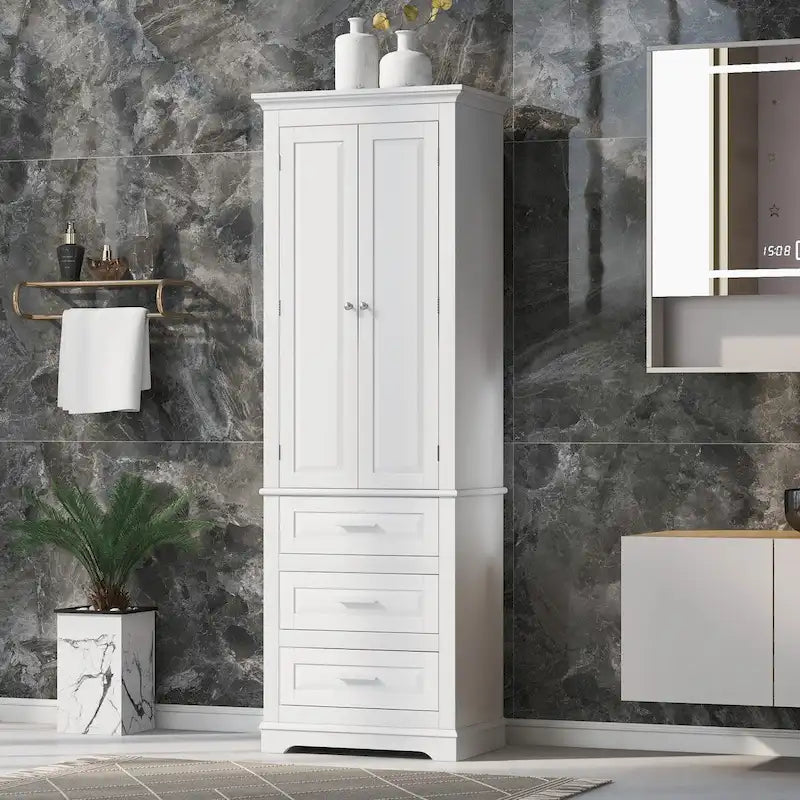Meuble de rangement haut avec 3 tiroirs et 2 portes, blanc