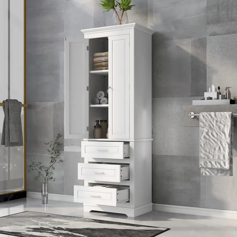 Meuble de rangement haut avec 3 tiroirs et 2 portes, blanc