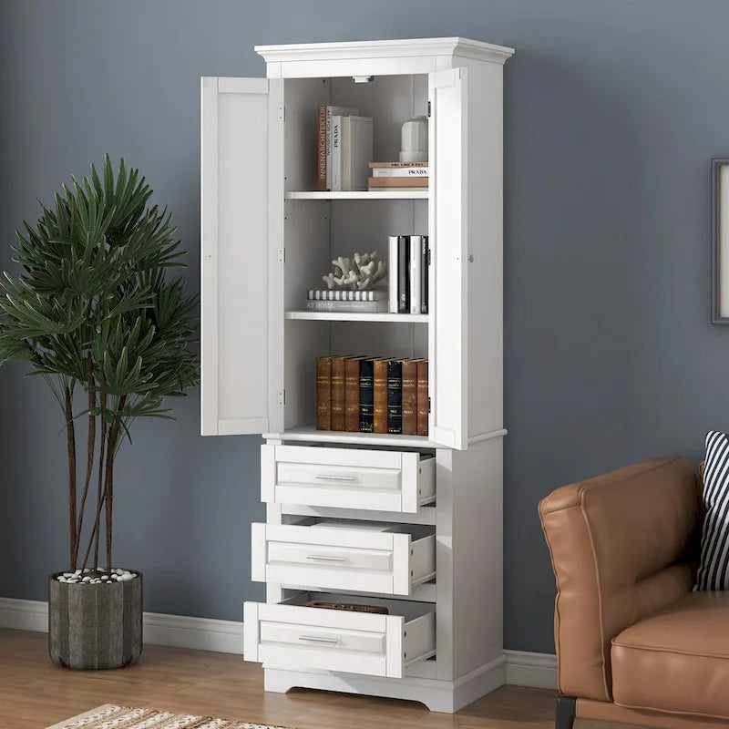 Meuble de rangement haut avec 3 tiroirs et 2 portes, blanc