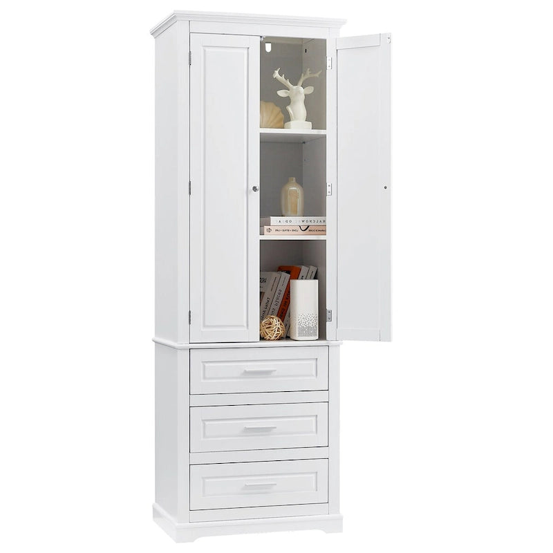 Meuble de rangement haut avec 3 tiroirs et 2 portes, blanc