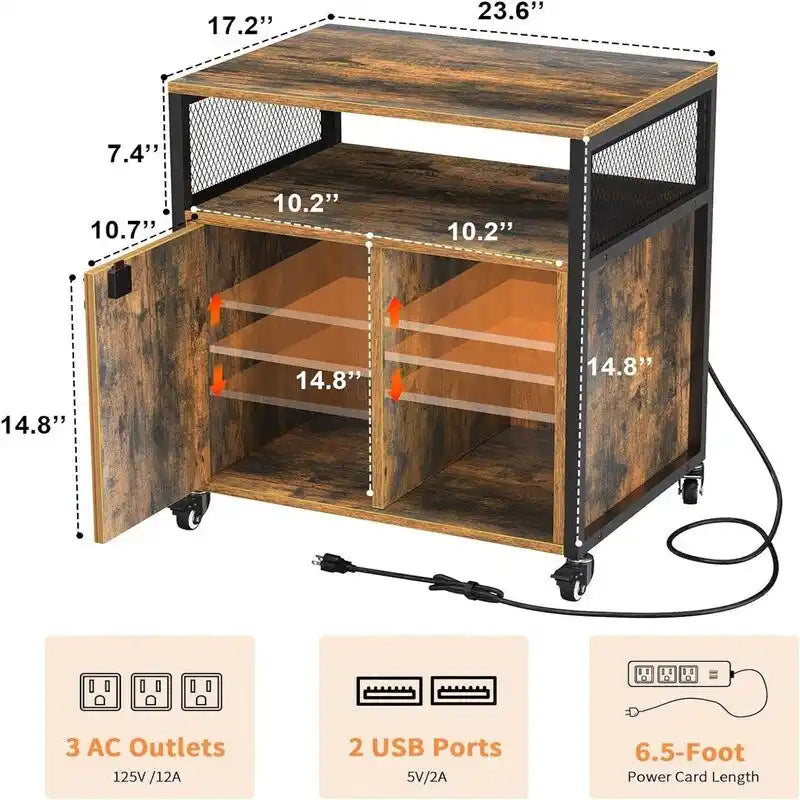Meuble de classement roulant avec serrure et ports de recharge