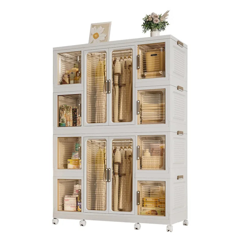 Armoire de rangement portable pour enfants avec tringles à suspendre et portes magnétiques
