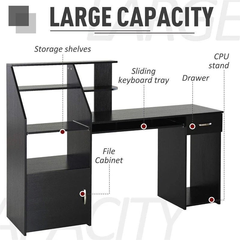 Bureau informatique avec étagères de rangement