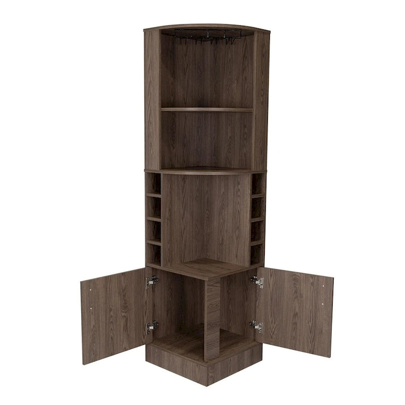 Meuble de bar avec étagères de rangement et casiers, marron