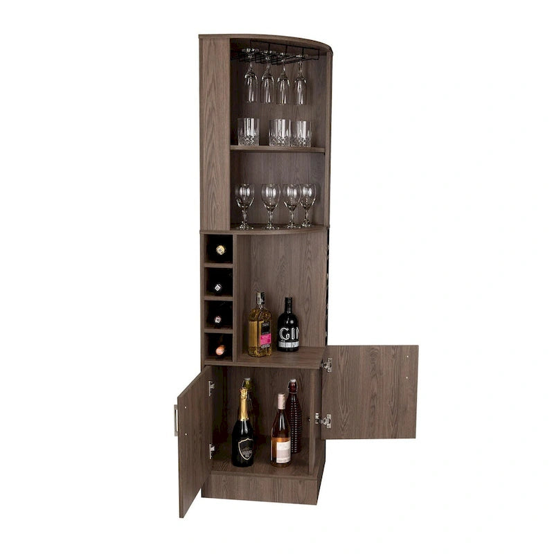 Meuble de bar avec étagères de rangement et casiers, marron