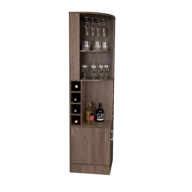 Meuble de bar avec étagères de rangement et casiers, marron