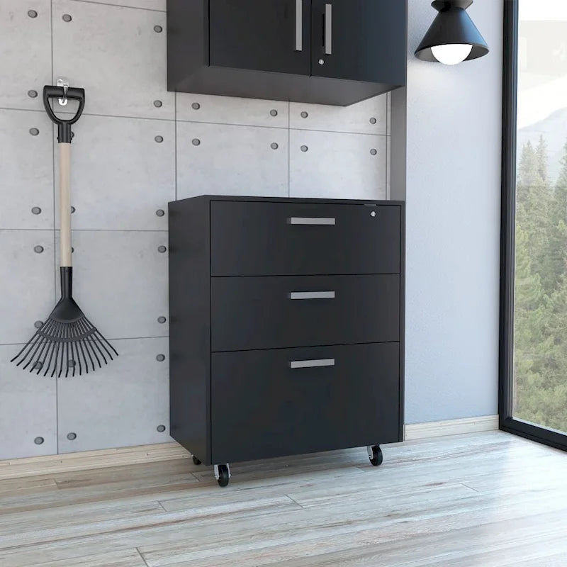Meuble de rangement à 3 tiroirs avec roulettes – Noir