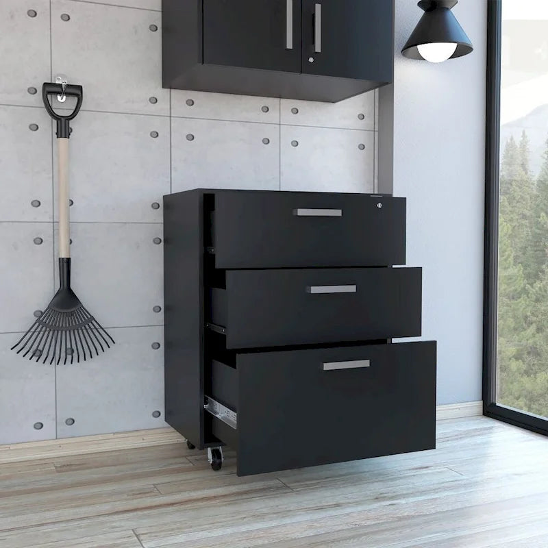 Meuble de rangement à 3 tiroirs avec roulettes – Noir
