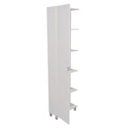Meuble d'angle avec cinq étagères ouvertes, une porte, finition blanche
