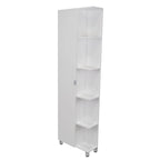 Meuble d'angle avec cinq étagères ouvertes, une porte, finition blanche