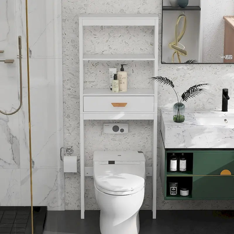 Meuble de rangement WC avec tiroir et 2 étagères ouvertes