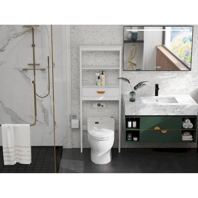 Meuble de rangement WC avec tiroir et 2 étagères ouvertes