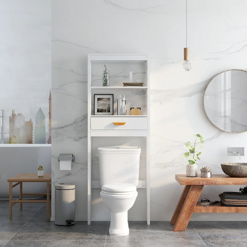 Meuble de rangement WC avec tiroir et 2 étagères ouvertes
