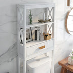 Meuble de rangement WC avec tiroir et 2 étagères ouvertes