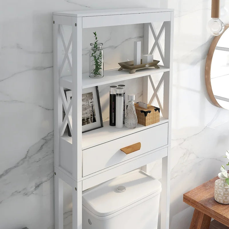 Meuble de rangement WC avec tiroir et 2 étagères ouvertes