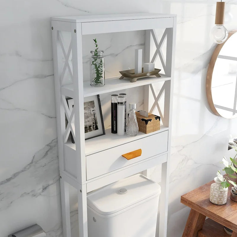 Meuble de rangement WC avec tiroir et 2 étagères ouvertes