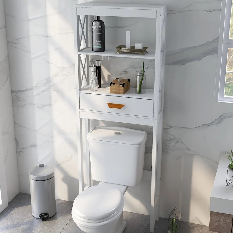 Meuble de rangement WC avec tiroir et 2 étagères ouvertes