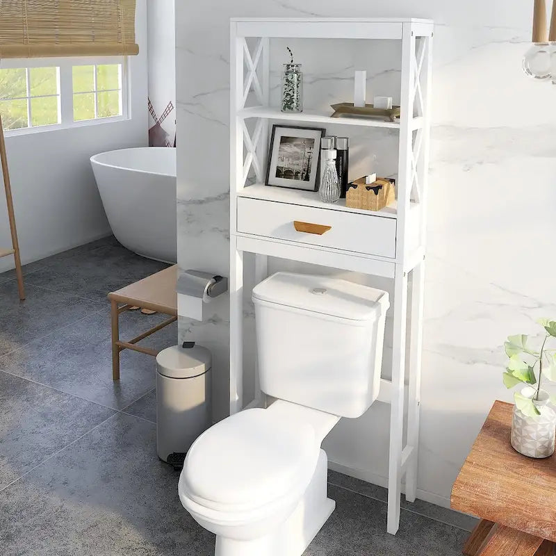 Meuble de rangement WC avec tiroir et 2 étagères ouvertes
