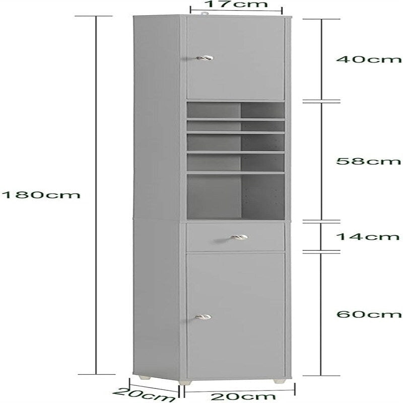 Armoire de salle de bain haute avec tiroir, compartiments et placards