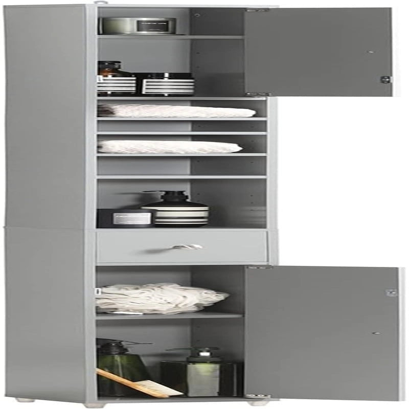 Armoire de salle de bain haute avec tiroir, compartiments et placards