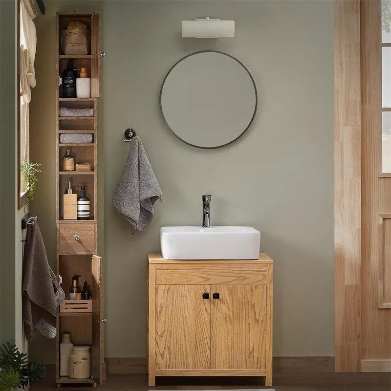 Armoire de salle de bain haute avec tiroir, compartiments et placards