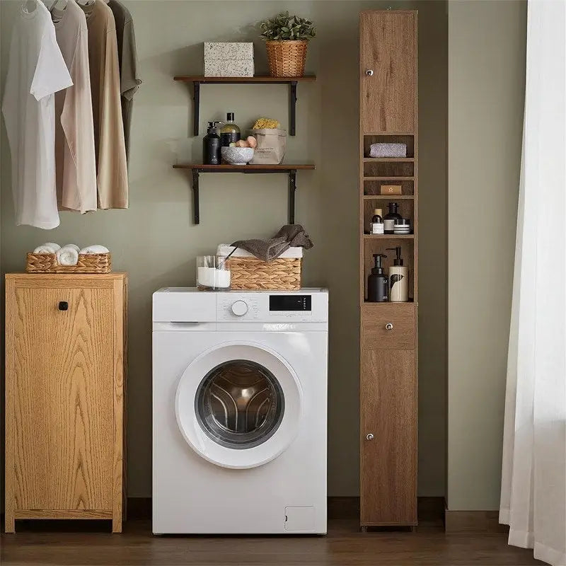 Armoire de salle de bain haute avec tiroir, compartiments et placards