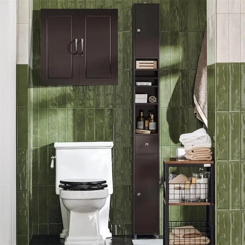 Armoire de salle de bain haute avec tiroir, compartiments et placards