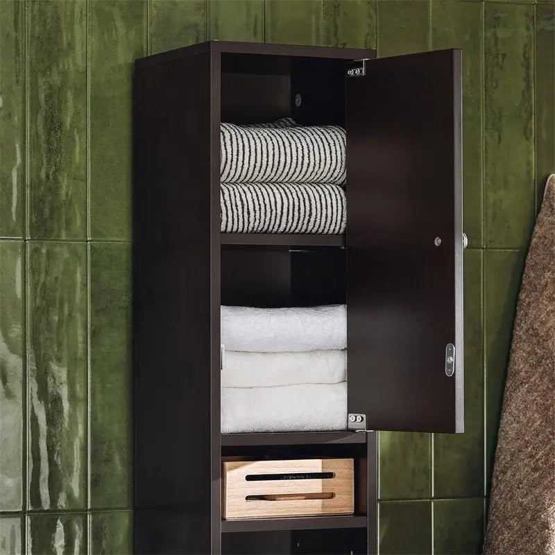 Armoire de salle de bain haute avec tiroir, compartiments et placards