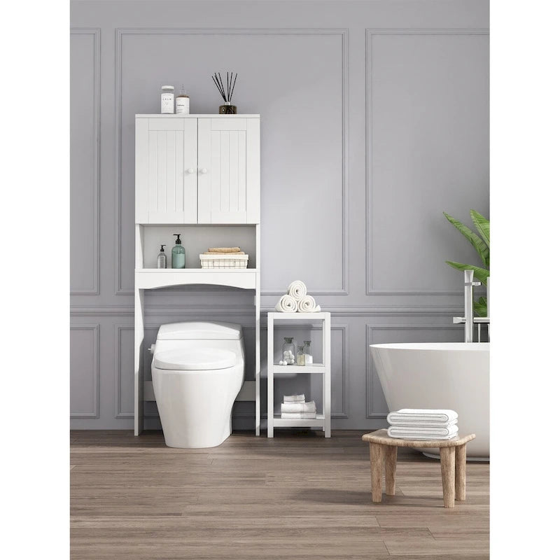 Meuble de Rangement de Salle de Bain Sur-WC avec Étagère Ouverte et Tiroirs