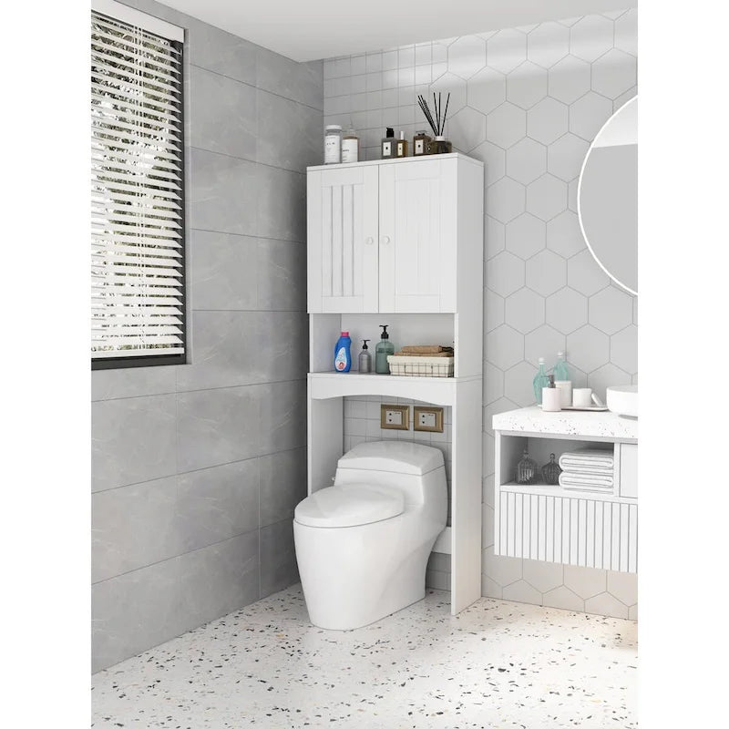Meuble de Rangement de Salle de Bain Sur-WC avec Étagère Ouverte et Tiroirs