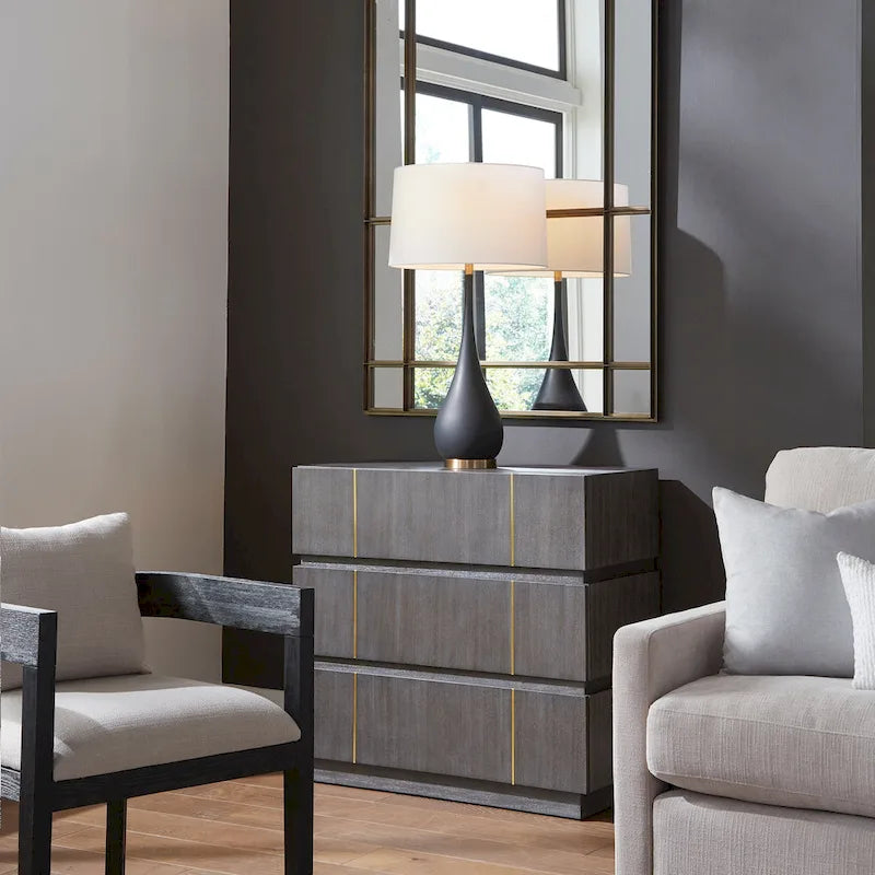 Commode d'appoint à 3 tiroirs – Placage d'acacia noyer foncé, 89 cm (H) x 94 cm (L) x 46 cm (P)