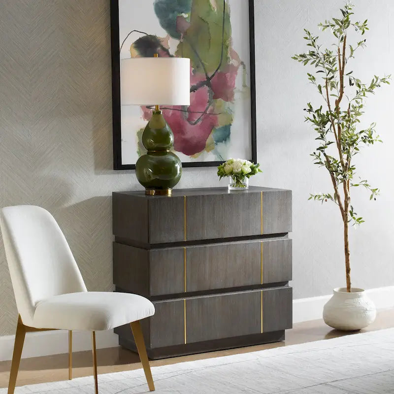 Commode d'appoint à 3 tiroirs – Placage d'acacia noyer foncé, 89 cm (H) x 94 cm (L) x 46 cm (P)
