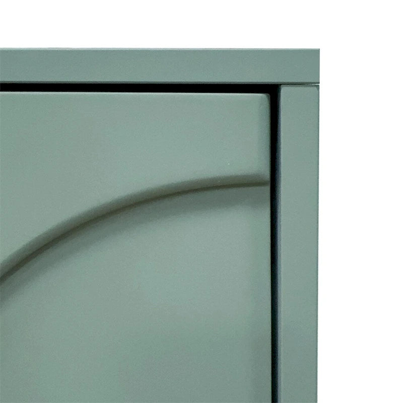 Meuble d'appoint vert menthe avec portes en verre cannelé et étagères réglables